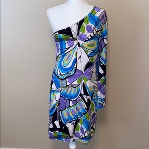 Butterfly pattern one shoulder dress